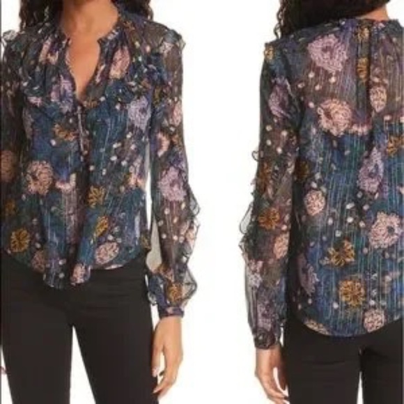 Veronica Beard Abra Floral Sheer Blouse.Size 4 - Picture 4 of 6